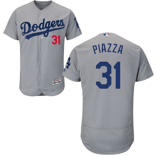 Dodgers #31 Mike Piazza Grey Flexbase Authentic Collection Stitched MLB Jersey - Click Image to Close